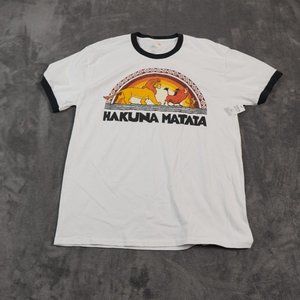 Disney Hakuna Matata  Shirt Adult Large White Black Ringer T-Shirt‎ Graphic 80s